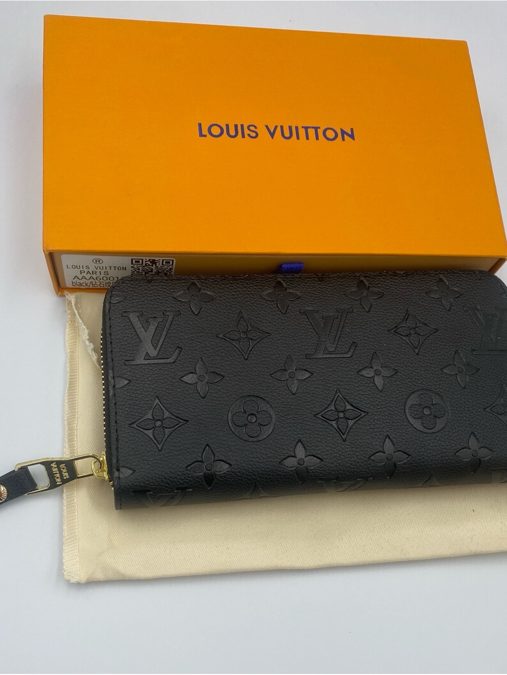 Black Monogram-Embossed Zip Wallet